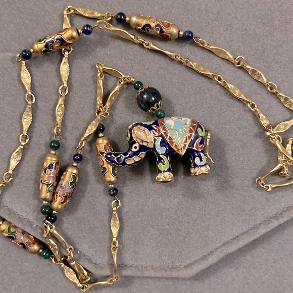 Vintage Cloisonné Elephant Necklace - Picture 1 of 4